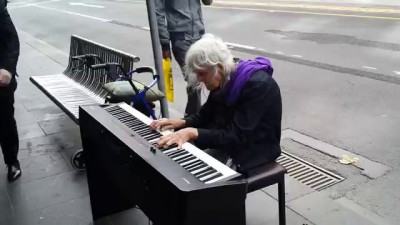 Natalie: Iconic Melbourne Piano Street Performer. Composing (improvising) on the spot (21/1/2014)