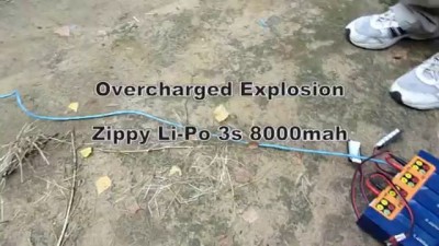 Lipo Overcharged Explosion - Fire Test Li-Po 3S 8000mah