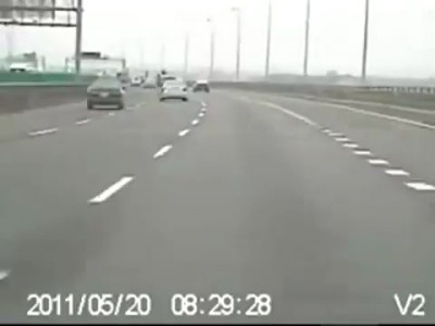 Car spins in the middle of the road
