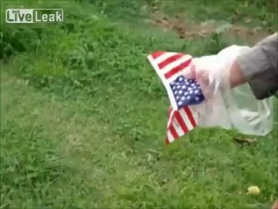 Man Picks up Dog Poop With American Flag!