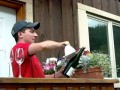 opening champagne with an iron