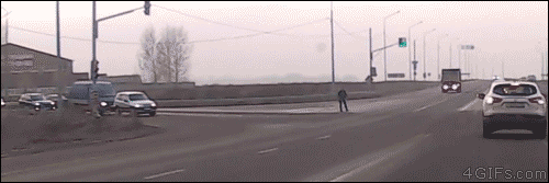 Close-call-collision-lucky-pedestrian