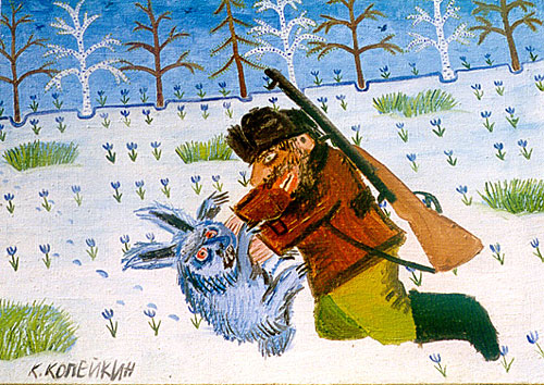 Охотник душит зайца