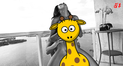 на жирафе ))