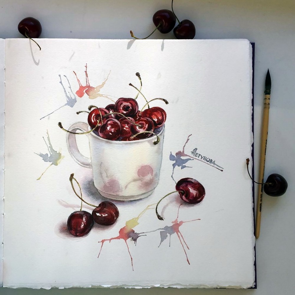 Черешня рисунок акварелью
