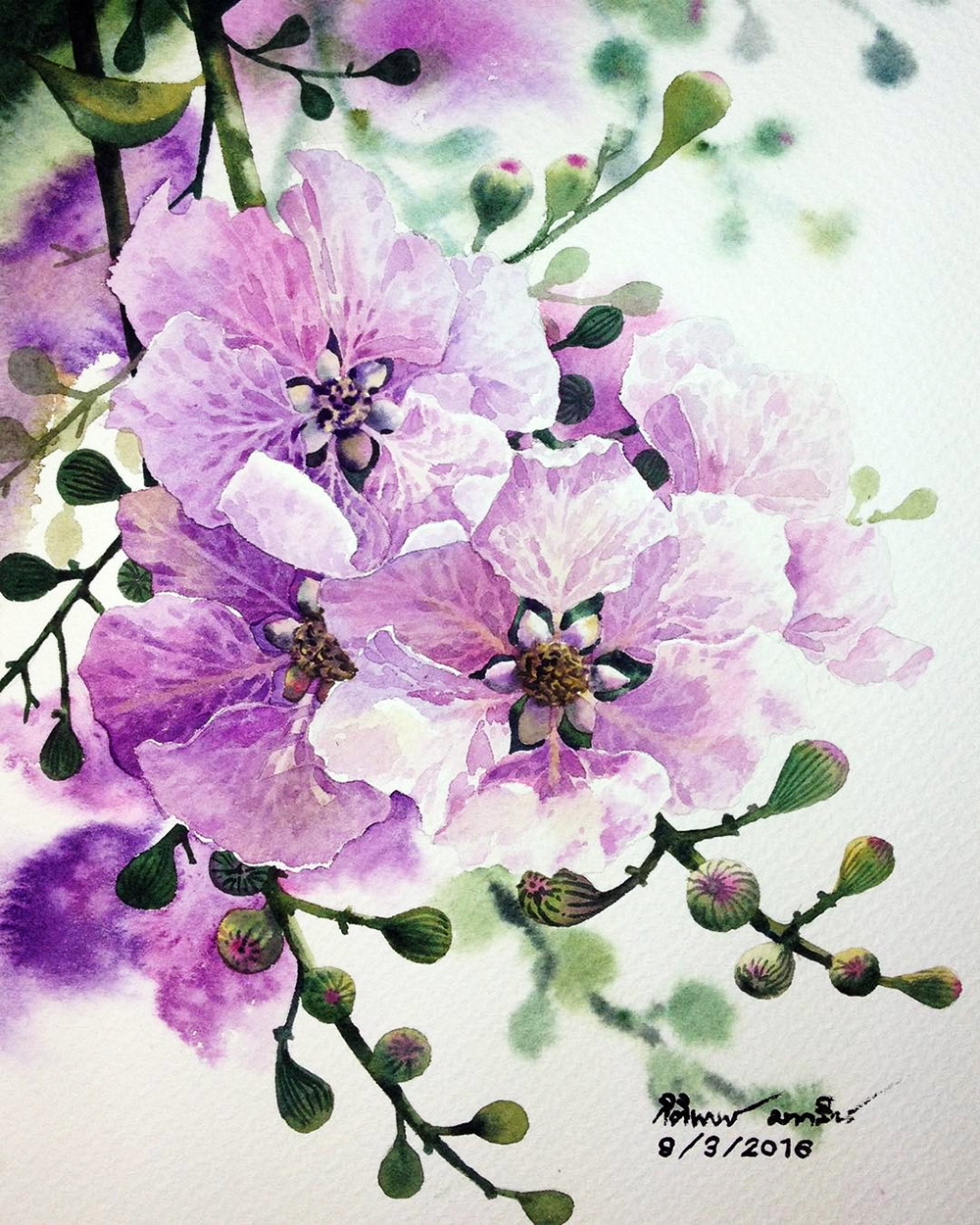 Фиолетовые Акварельные цветы