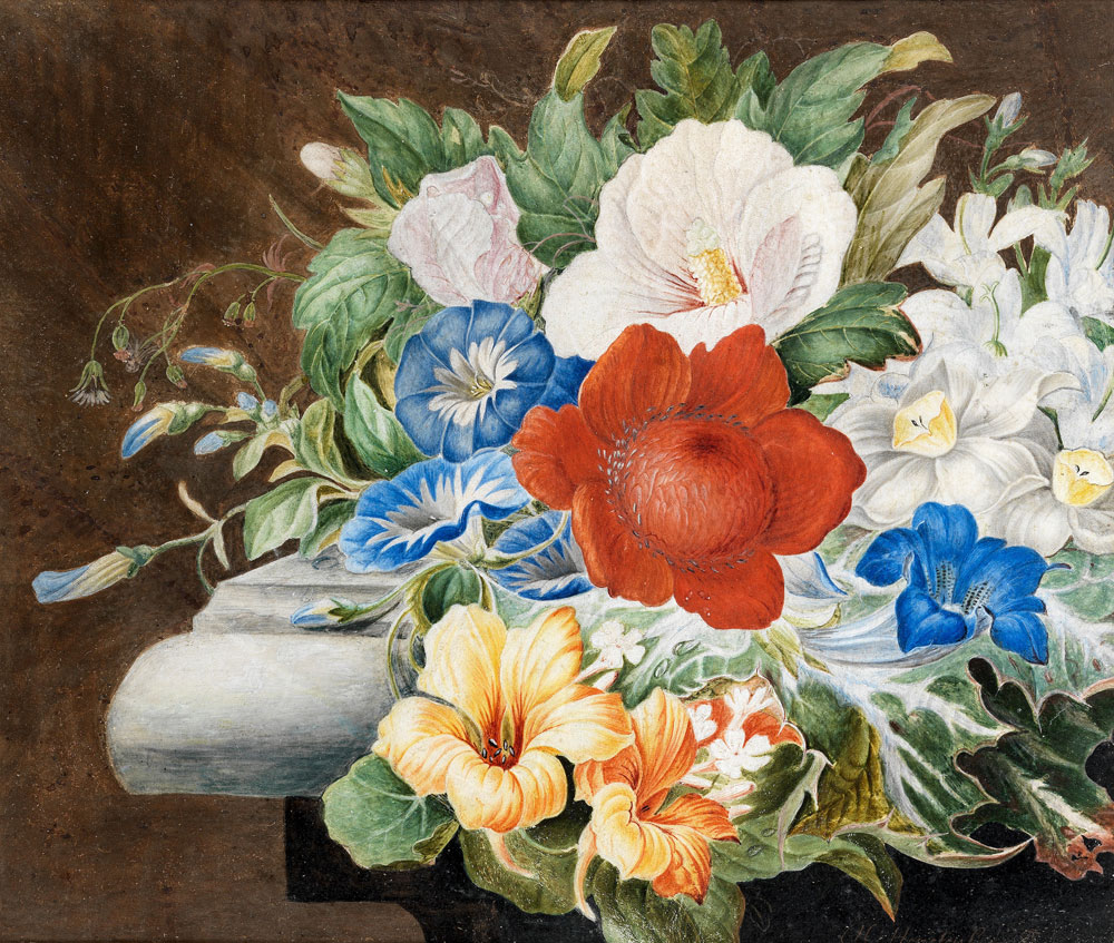 13HermanHenstenburghChrysanthemums, convolvulus and other flowers on a stone ledge