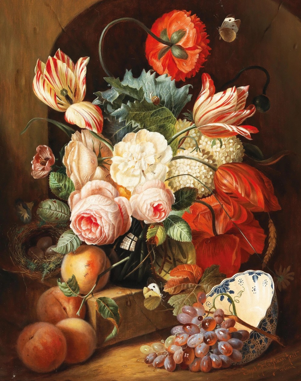 13JosefHolstayn,b.1830A Bouquet of Flowers with Chinese Bowl and Butterflies
