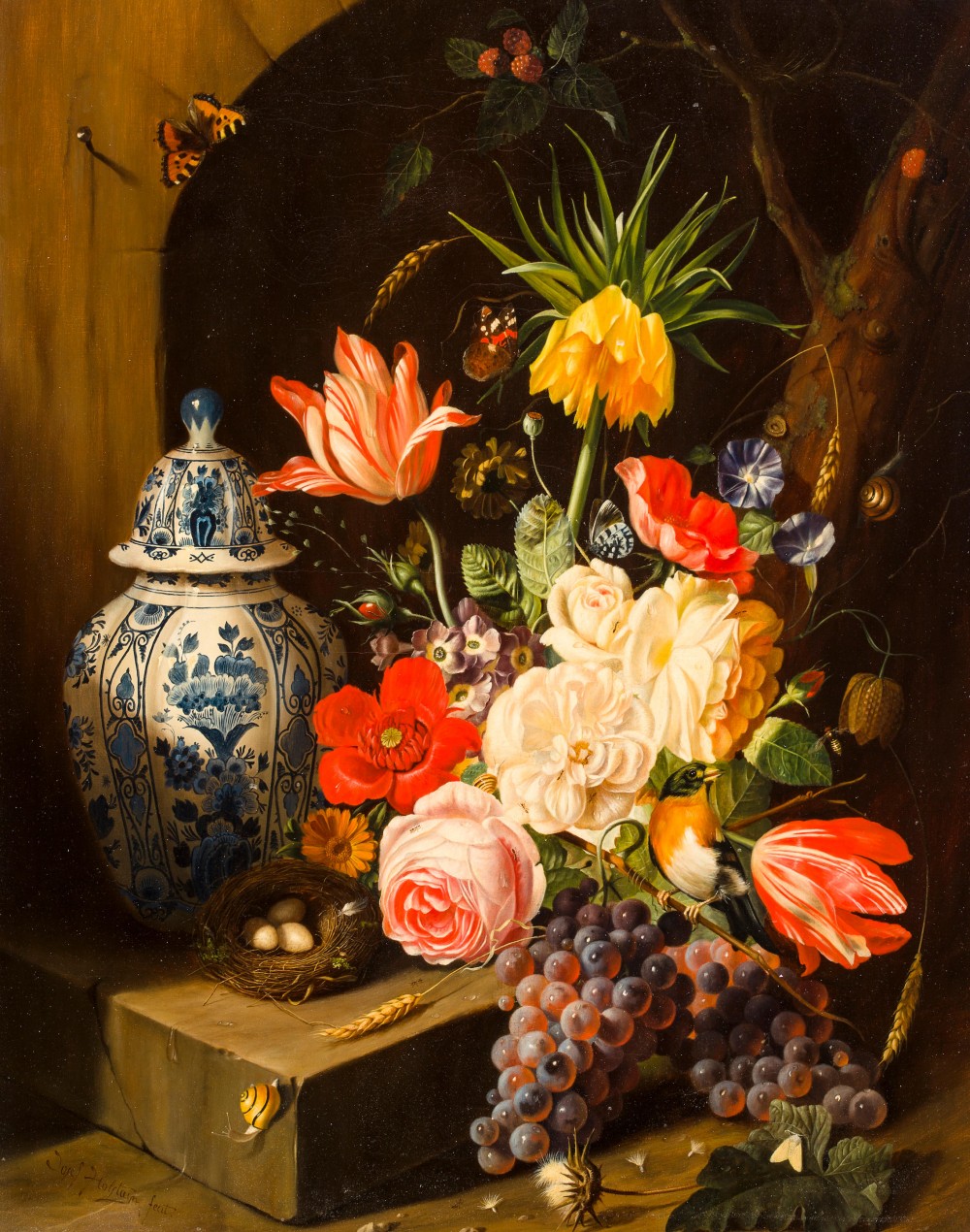 14JosefHolstaynБукет цветов с китайской вазой и гнездом на мр?