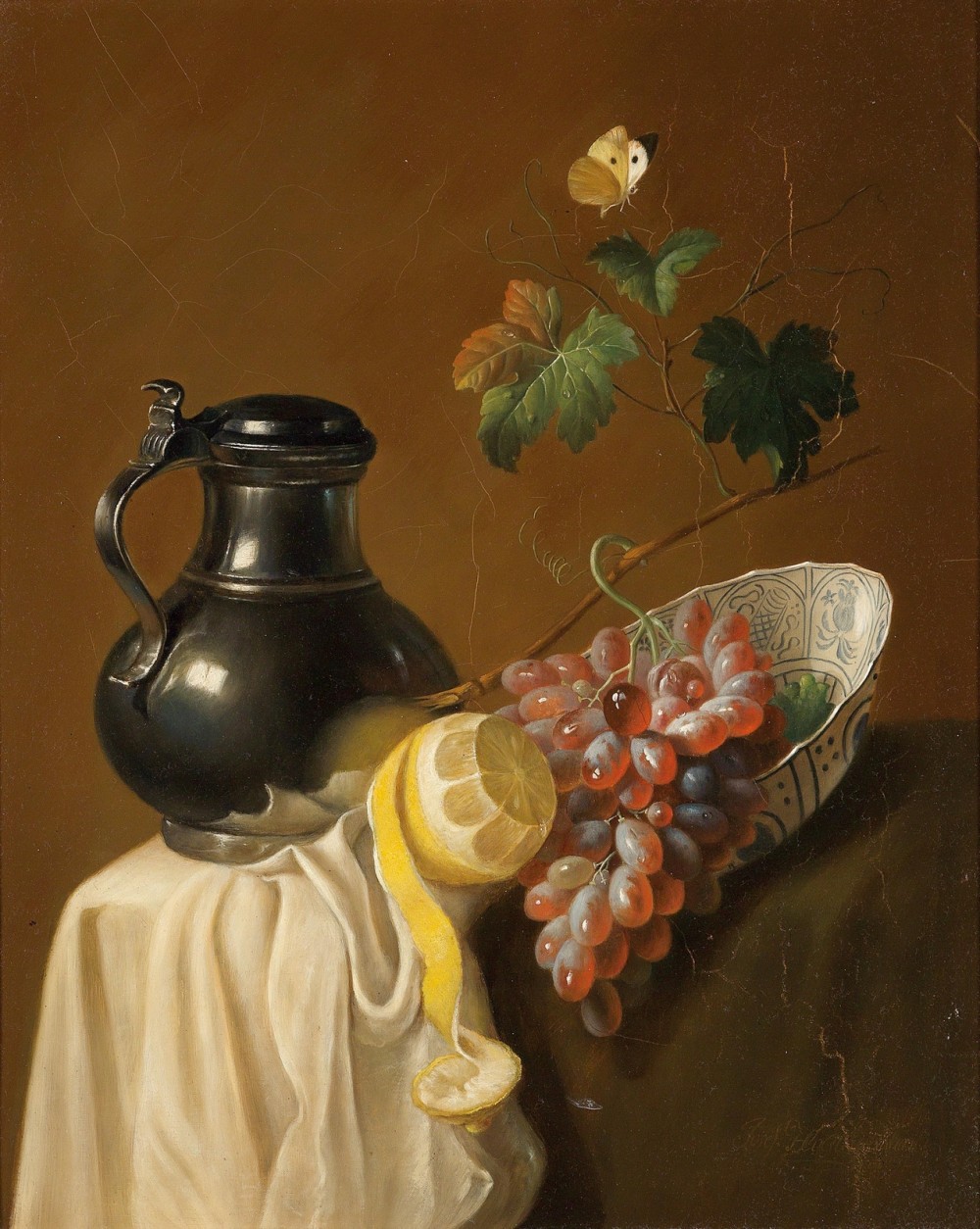 40JosefHolstayn,b1930Натюрморт с лимоном, виноградом и бабочкой(