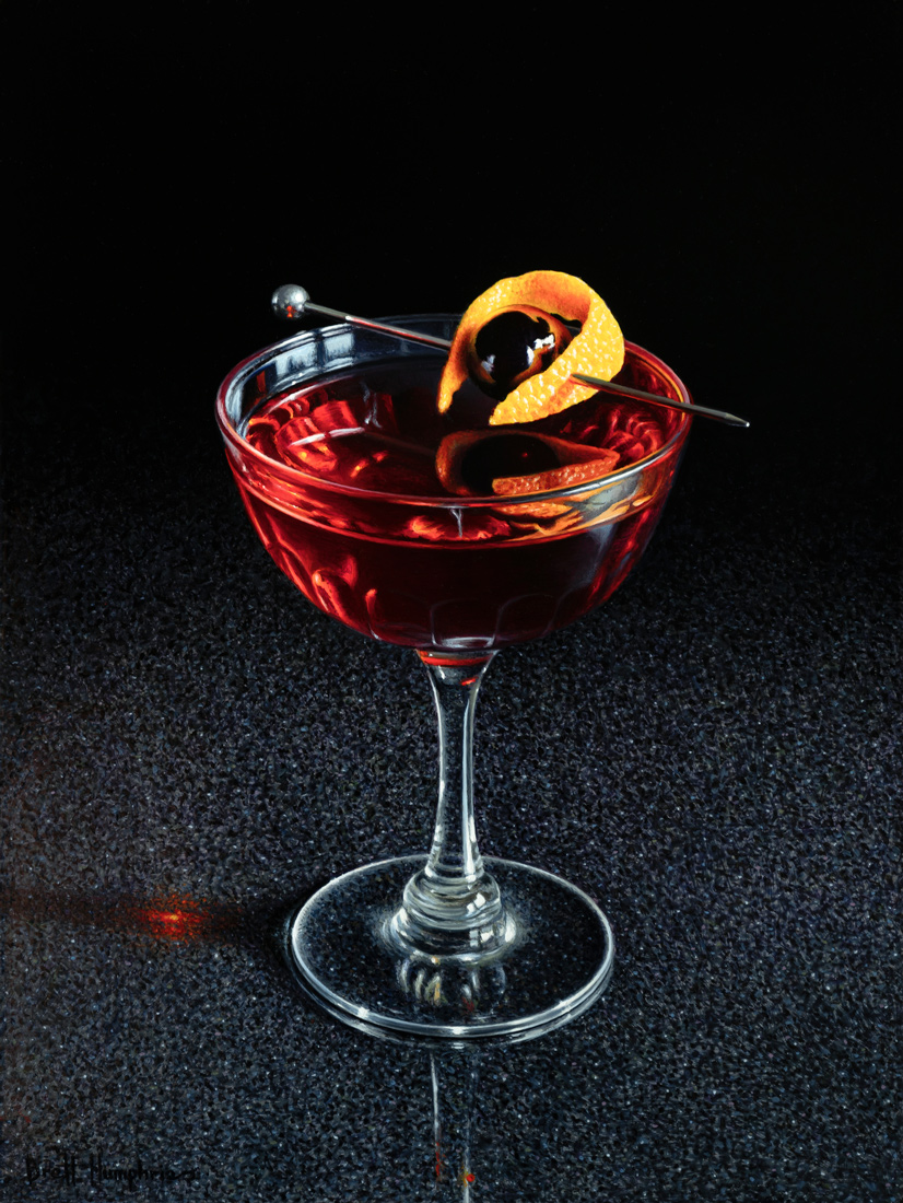 brett-humphries-manhattan-cocktail-28-x-21-cm-original-oil-painting-cocktail-fineart-galleries-londo