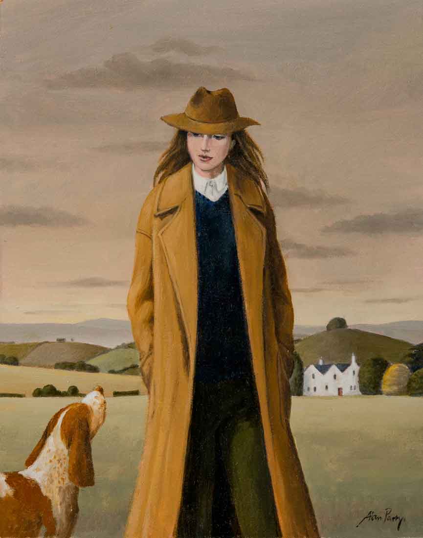 Alan-Parry-One-Woman-and-Her-Dog-painting-landscape-figurative-Catto-Gallery-Hampstead-London-exhibi