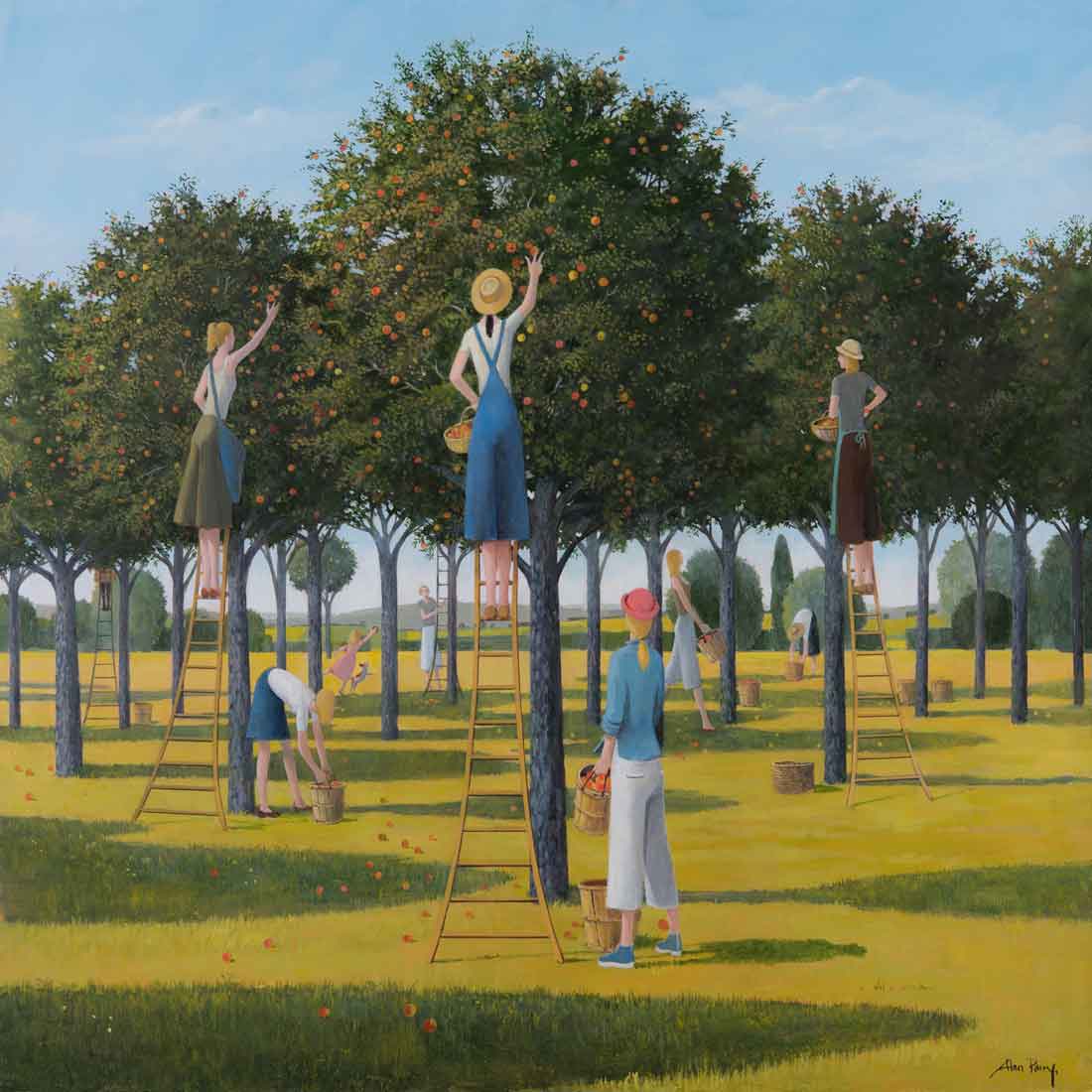 Alan-Parry-The-Orchard-painting-figurative-art-apples-english-country-scene-London-art-gallery