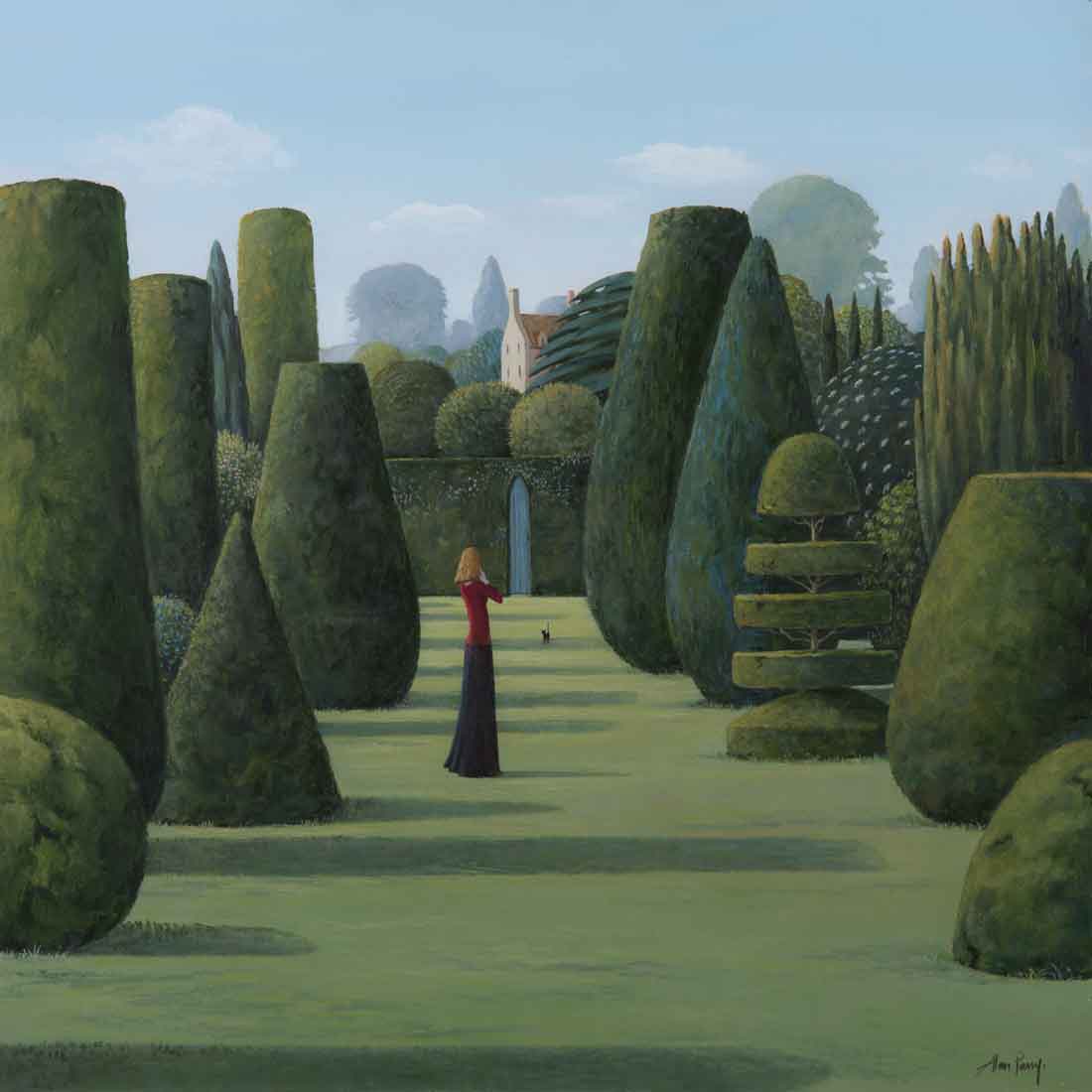 Alan-Parry-A-Message-garden-painting-figurative-Topiary-London-art-gallery