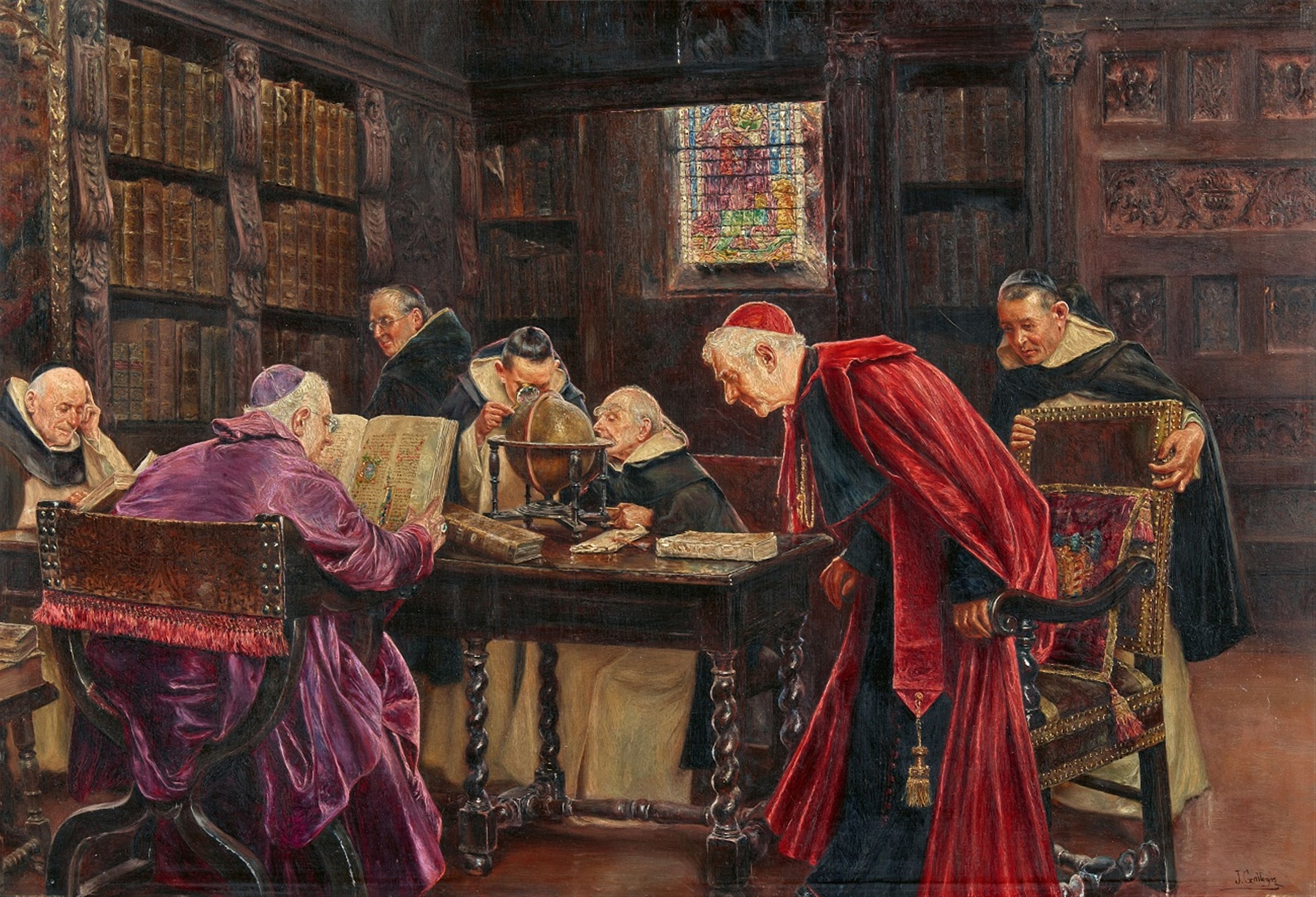 Clerics in a library