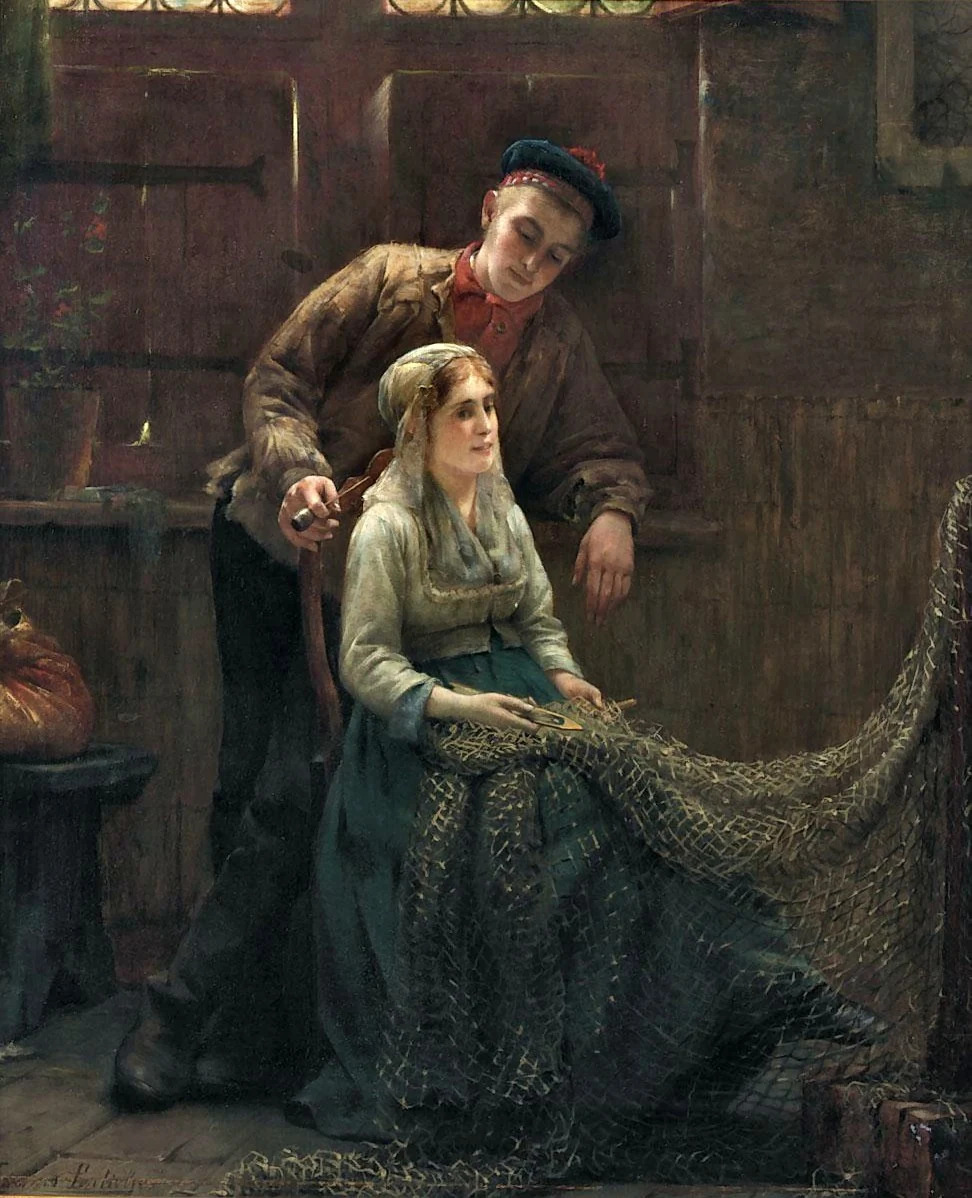 Edward Portielje het herstellen van de netten liefdestafereel