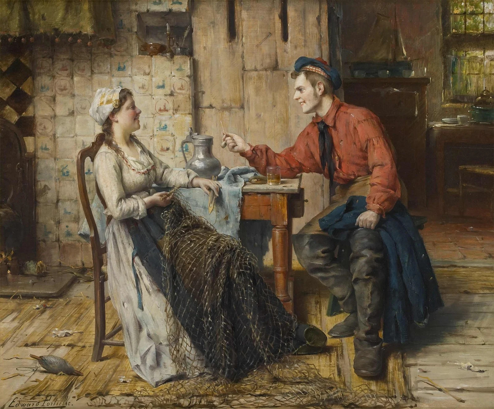 Edward Portielje de nettenverstelster in galant gezelschap