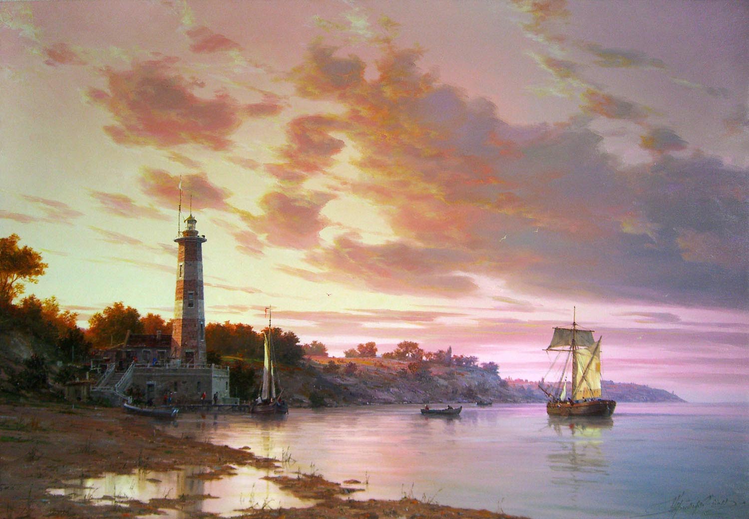 Chernenko-028-ship_lighthouse_sea_sunset-b