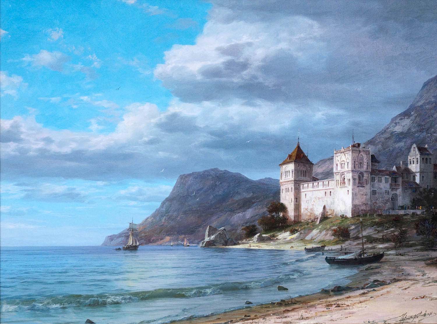 Chernenko-035-sea_ship_boat_castle_tower_cliff-b