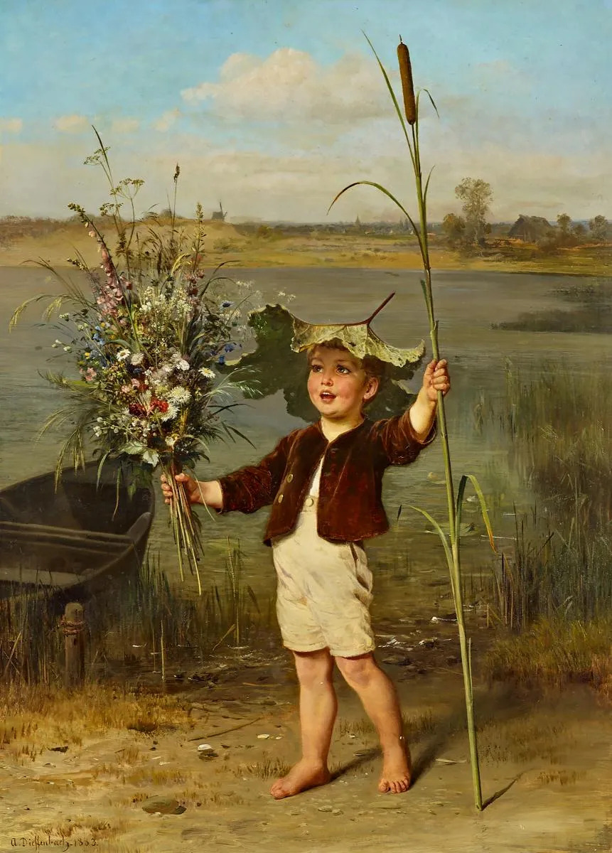 Anton-Dieffenbach-Kleiner-Knabe-mit-grossem-Blumenstrauss