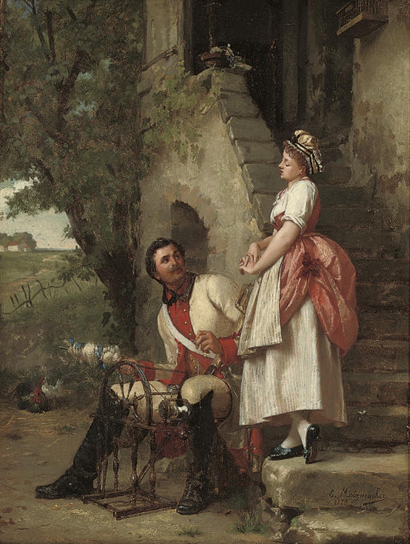 The-Spinning-Lesson-Emile-Pierre-Metzmacher-Oil-Painting