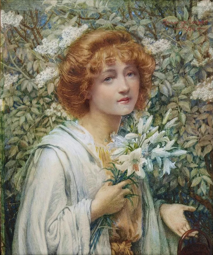 Walter-Savage-Cooper-Portrait-of-a-Young-Girl-With-Lilies-www.tuttartpitturasculturapoesiamusica