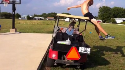 Jump over a golf cart