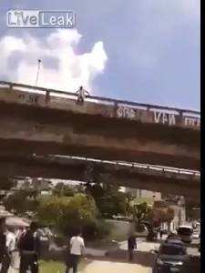 Man jumping off bridge. Suicide attempt *Volume Warning*