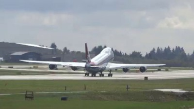 Cargolux 747-8 freighter (CLX789) delivery- crazy take off and wings swing-bye