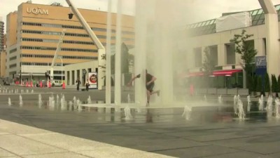 longboarder fail in a Montreal Fountain