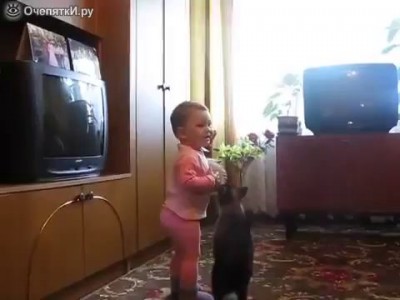 Кошка спасает котёнка от ребёнка