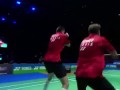 Russian badminton players celebrate win by performing the Haka