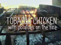 Цыпленок табака с картошкой в деревне на огне