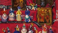 Асламазян (1907 - 2006). Русский натюрморт на красном.
