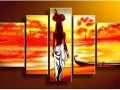 5-Pcs-Wall-Hunging-Oil-Painting-Canvas-Home-Decoration-Abstract-Impressionist-India-Women-Red-Orange