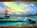 110 картина маслом корабль у берега моря