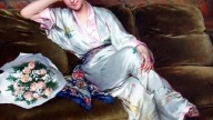 Gustave DE JONGHE Woman with bouquet of roses